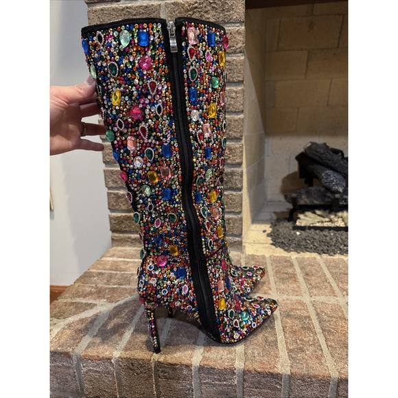 AZALEA WANG Ecstatic Multi Stiletto Rhinestone Tall Boots Size 10 Barbiecore - Picture 8 of 16